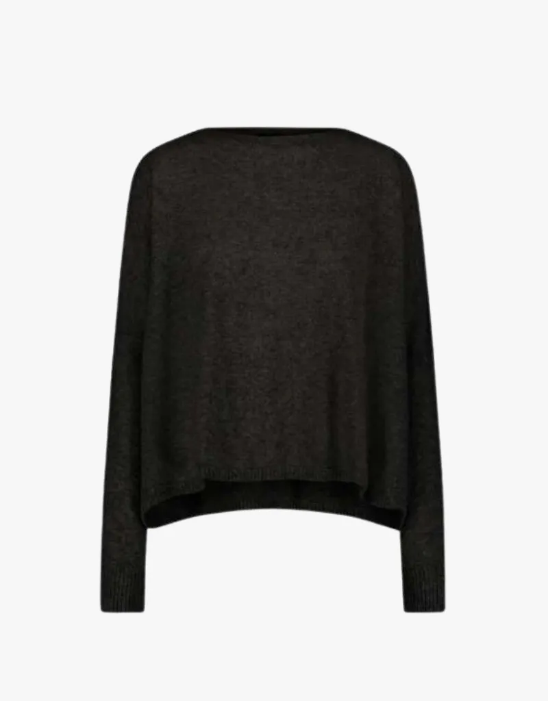 Minnie Rose Cashmere Long Sleeve Cropped Crew Sweater in Black Charcoal