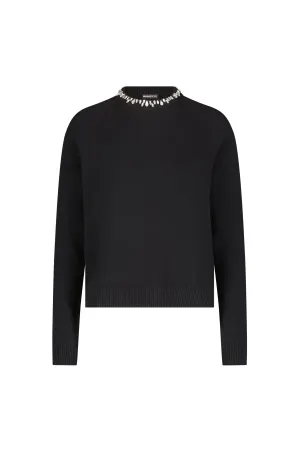 Minnie Rose Cotton Cashmere Jewel Neck Sweater - Black