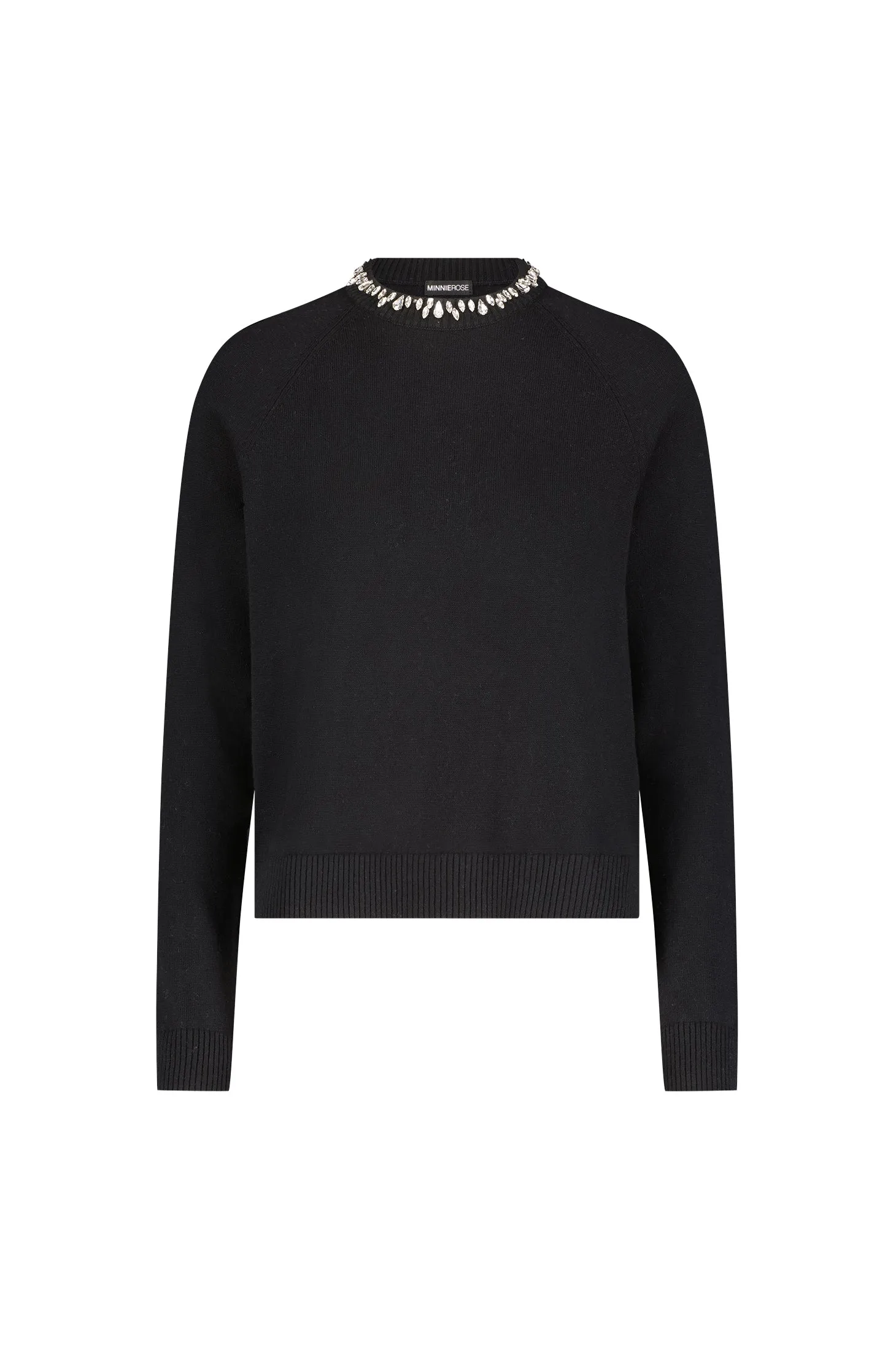 Minnie Rose Cotton Cashmere Jewel Neck Sweater - Black