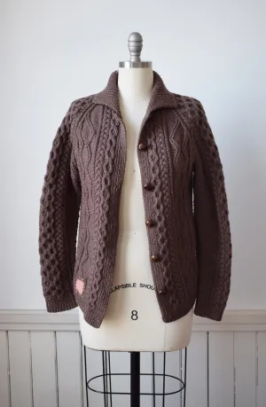 Mocha Brown Wool Cable Knit Cardigan | M