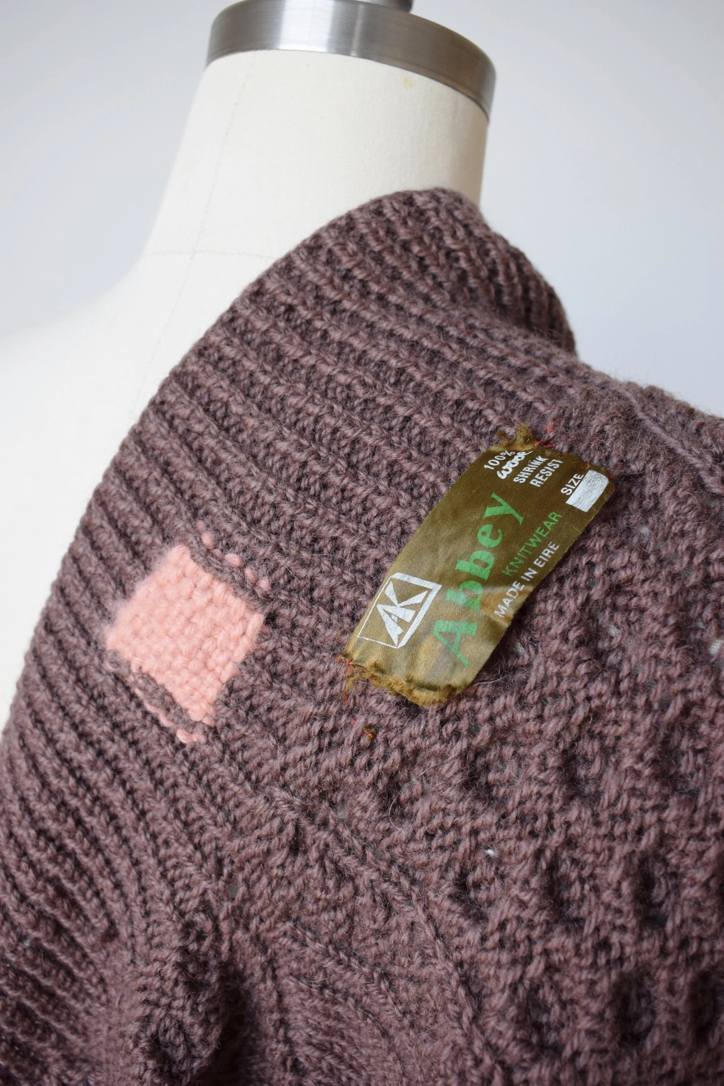 Mocha Brown Wool Cable Knit Cardigan | M