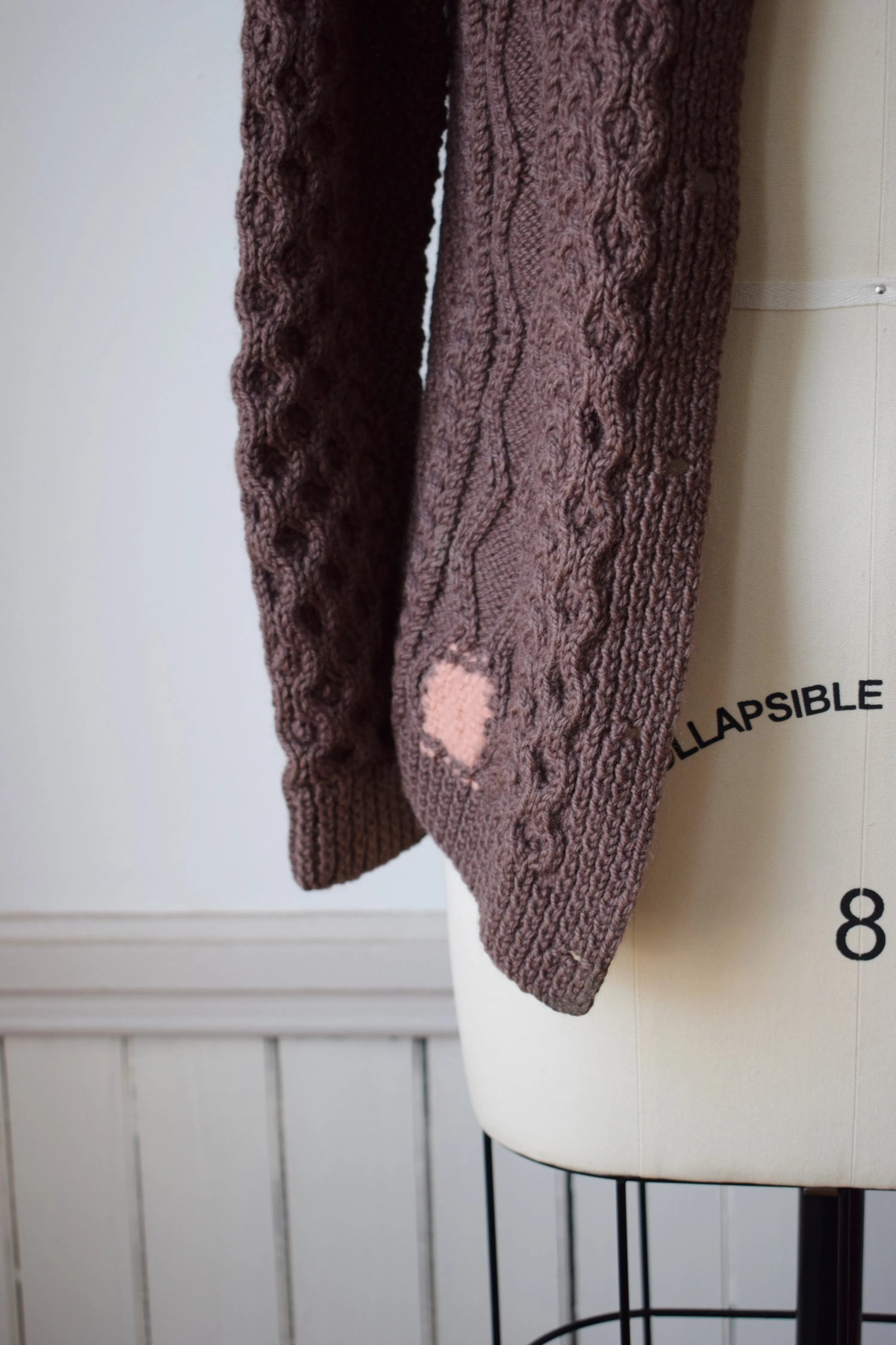 Mocha Brown Wool Cable Knit Cardigan | M