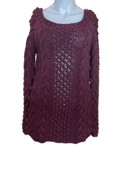 Moda International Burgundy Thick Cable Knit Sweater