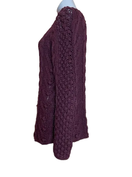 Moda International Burgundy Thick Cable Knit Sweater