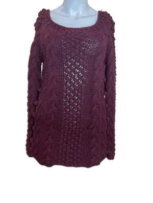Moda International Burgundy Thick Cable Knit Sweater