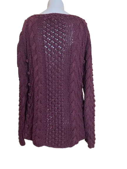 Moda International Burgundy Thick Cable Knit Sweater