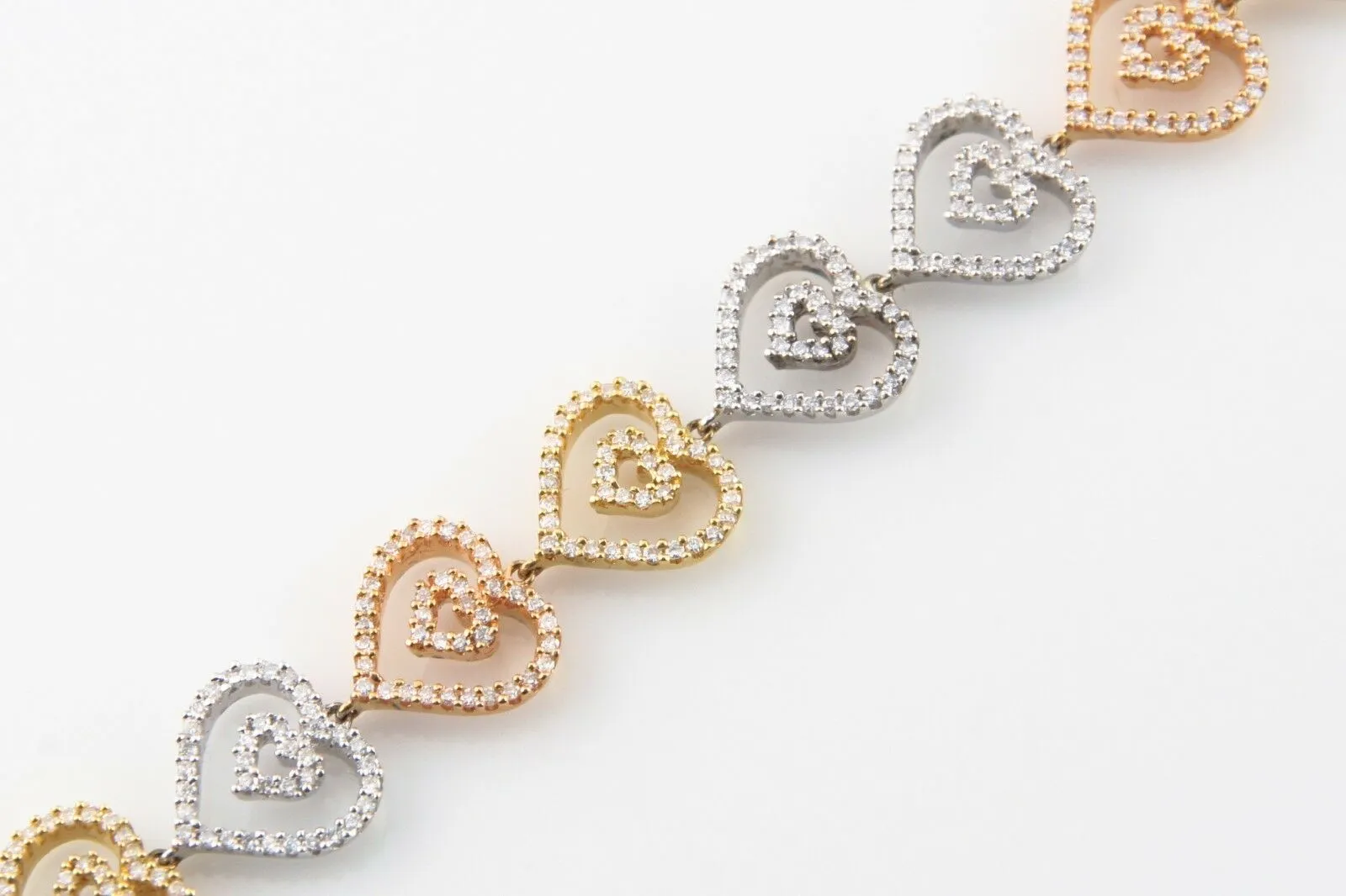Multi-Colored Heart 2.24 Carat Diamond 18k Gold Bracelet 7 Inches