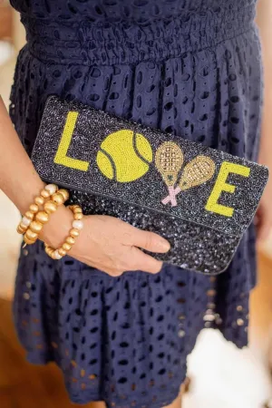 Navy - Love Rackets - Tennis Beaded Clutch - Sample Sale Final Sale