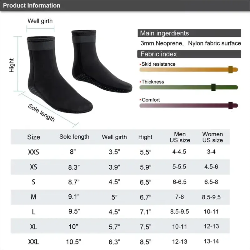 Neoprene diving socks - 3mm warm non-slip boots for swimming & snorkeling