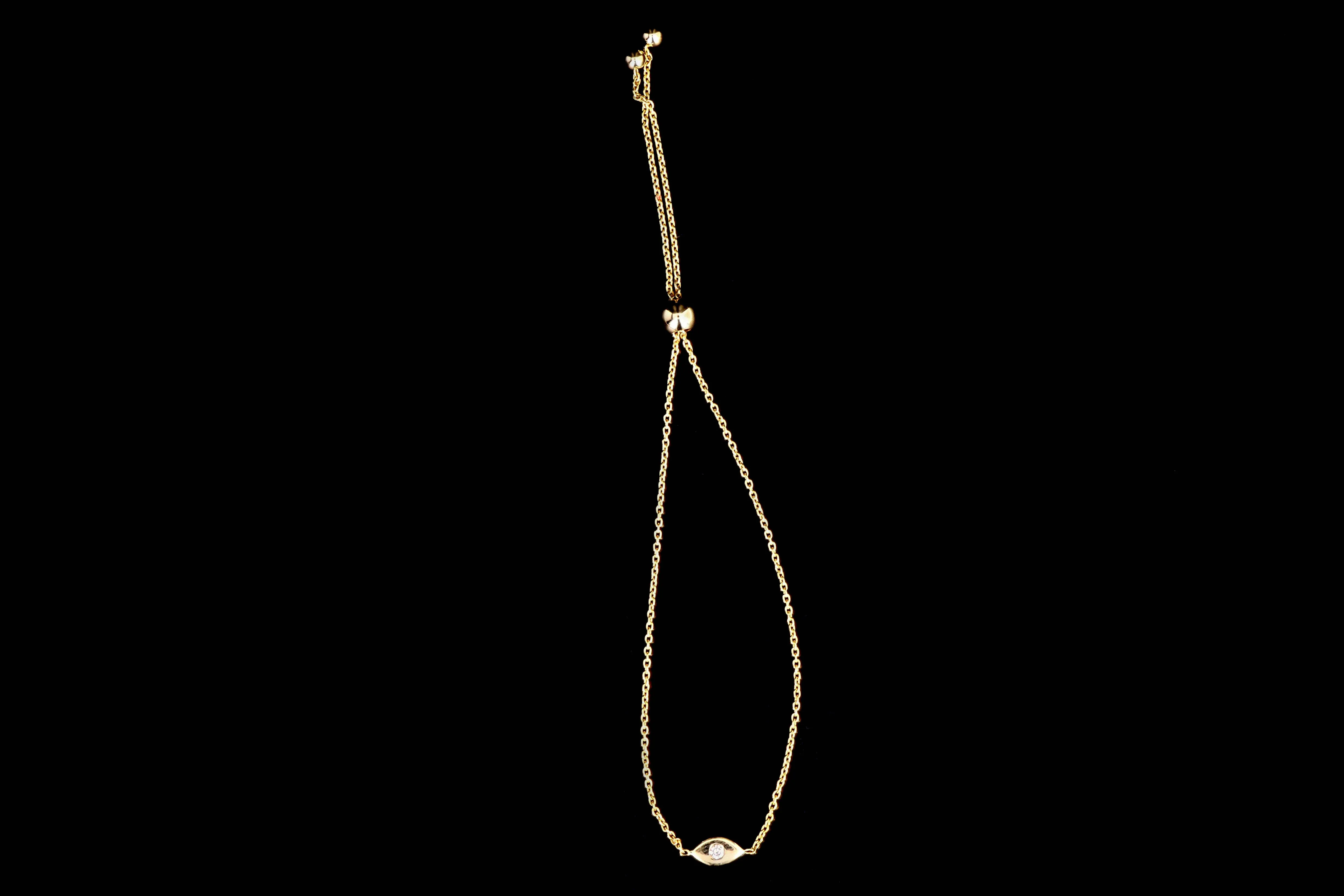 New 14K Gold Diamond Evil Eye Bolo Bracelet