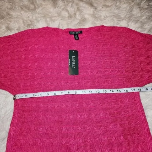 New Lauren Ralph Lauren Pink Horizontal Stripe Cable Knit Sweater Womens Small