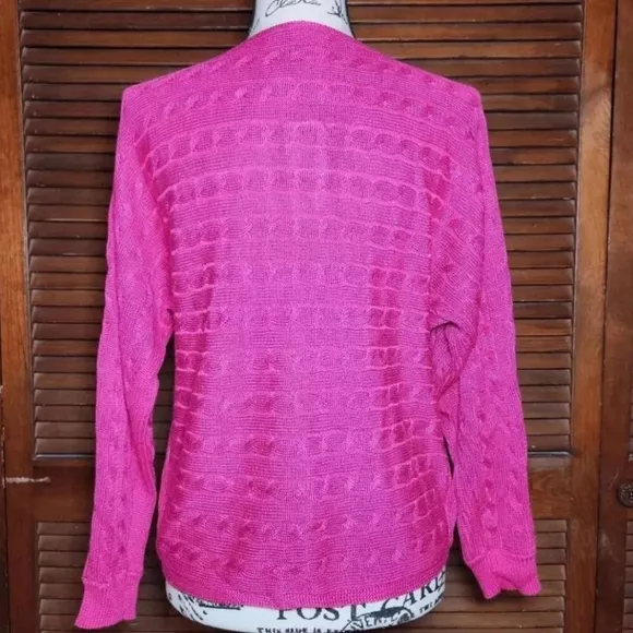 New Lauren Ralph Lauren Pink Horizontal Stripe Cable Knit Sweater Womens Small