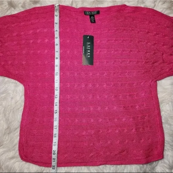New Lauren Ralph Lauren Pink Horizontal Stripe Cable Knit Sweater Womens Small