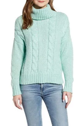 New Nordstrom Women's Cable Knit Turtleneck Sweater by CENY in Mint Green, Sz XL! Retails $90 