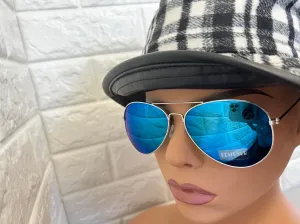 New Unisex Designer Rep Aviator Sunglasses, Blue Mirrored, UV 400