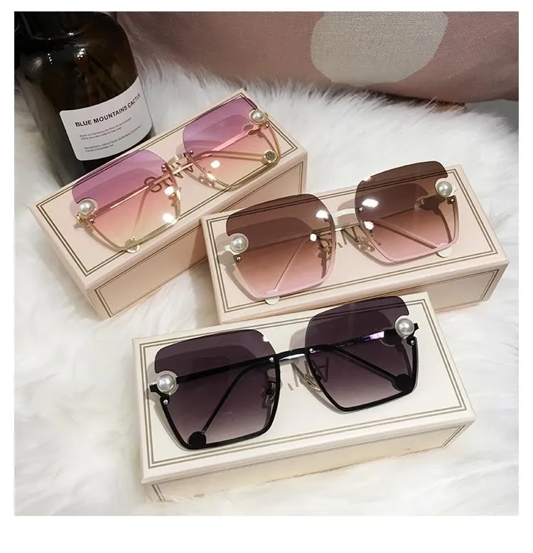 New Women Sunglasses Rimless pearl High Quality Gradient Glasses UV400