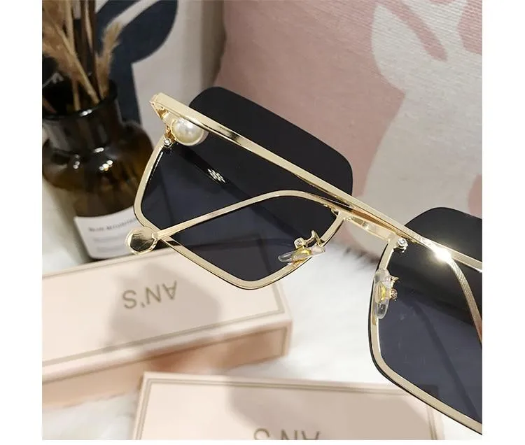 New Women Sunglasses Rimless pearl High Quality Gradient Glasses UV400