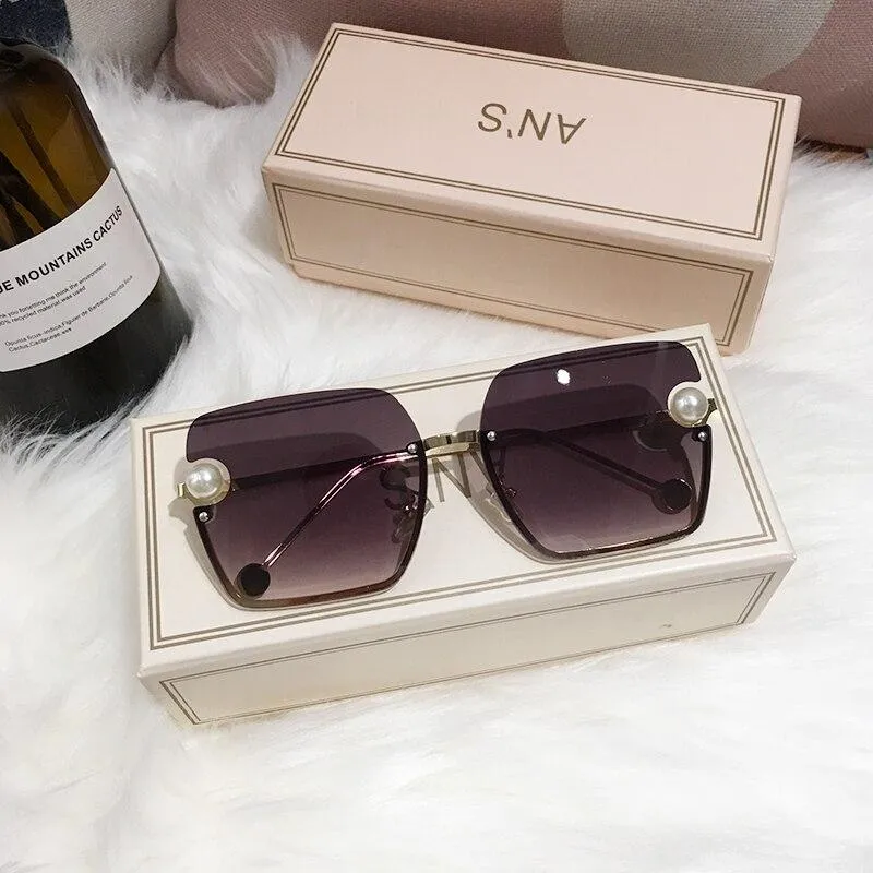 New Women Sunglasses Rimless pearl High Quality Gradient Glasses UV400