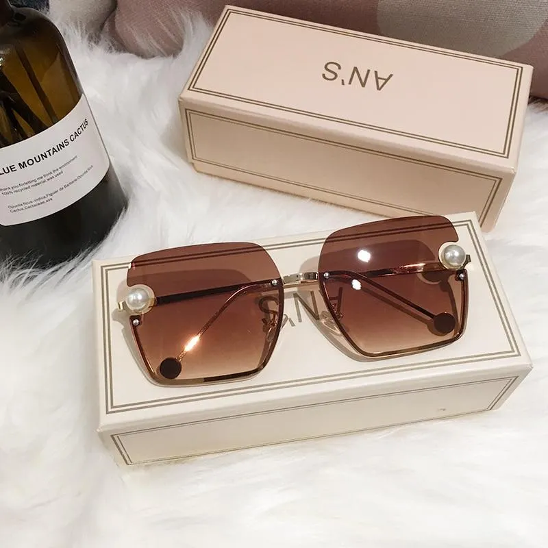 New Women Sunglasses Rimless pearl High Quality Gradient Glasses UV400