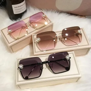 New Women Sunglasses Rimless pearl High Quality Gradient Glasses UV400
