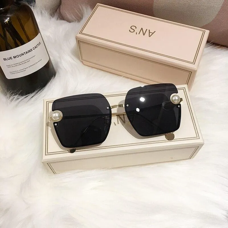 New Women Sunglasses Rimless pearl High Quality Gradient Glasses UV400