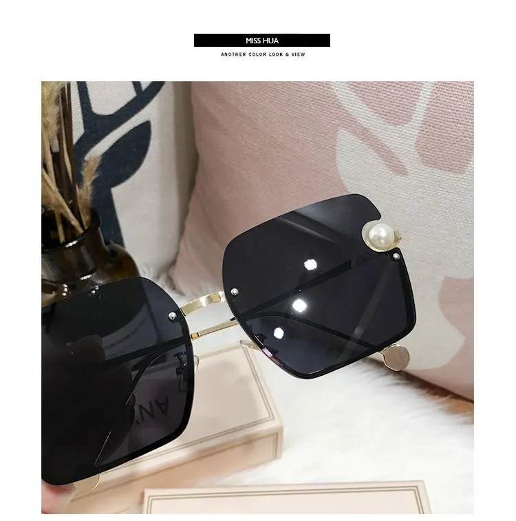 New Women Sunglasses Rimless pearl High Quality Gradient Glasses UV400