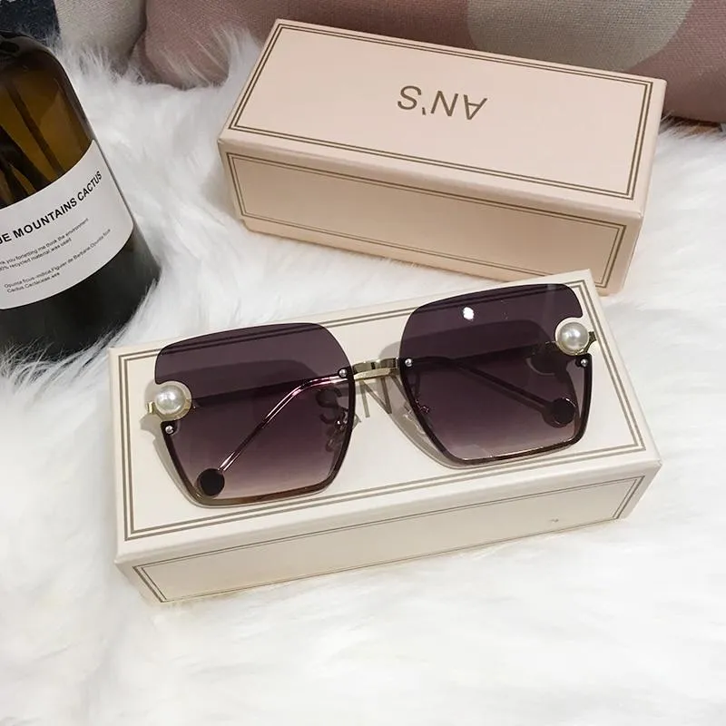 New Women Sunglasses Rimless pearl High Quality Gradient Glasses UV400