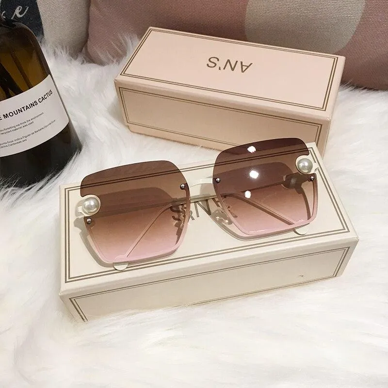 New Women Sunglasses Rimless pearl High Quality Gradient Glasses UV400