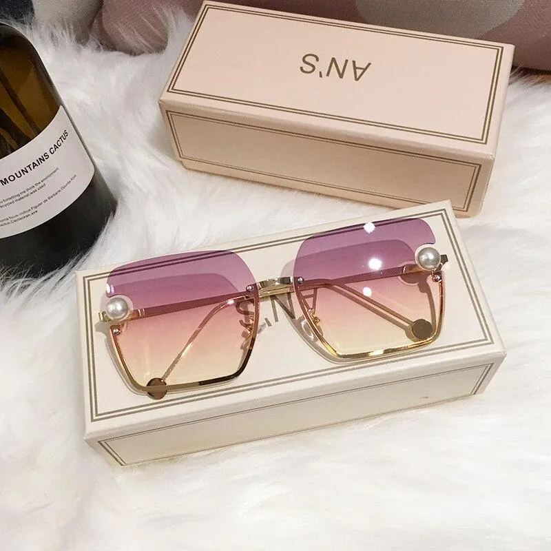 New Women Sunglasses Rimless pearl High Quality Gradient Glasses UV400