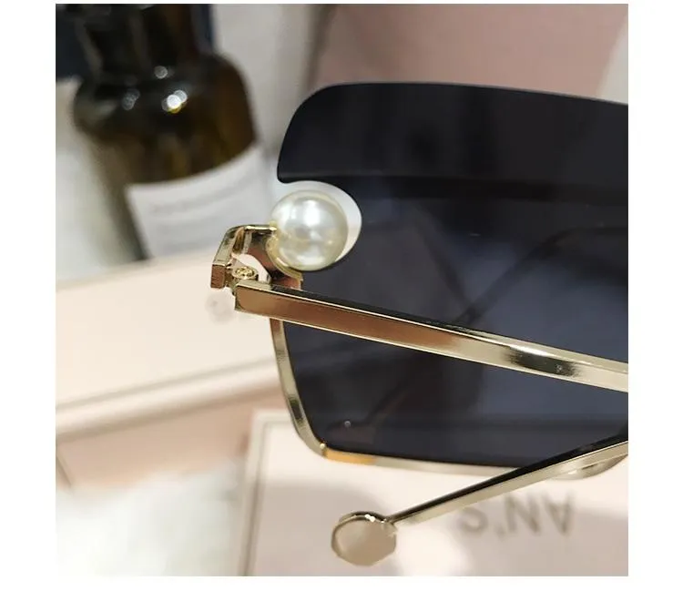 New Women Sunglasses Rimless pearl High Quality Gradient Glasses UV400