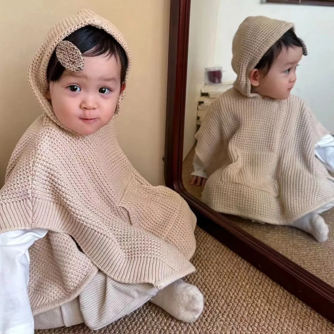 Newborn Poncho: Organic Cable Knit Sweater Newborn Cloak
