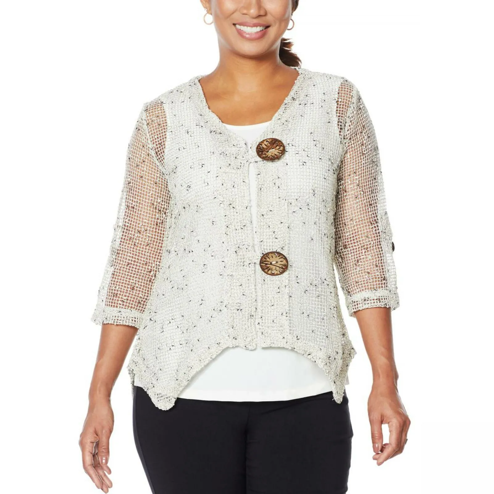 Nina Leonard Women's Coconut Button Knit Bolero Cardigan
