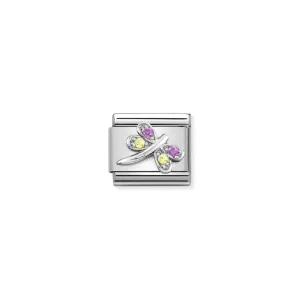 Nomination Composable Link Dragonfly, Pink And Yellow Cubic Zirconia, Silver
