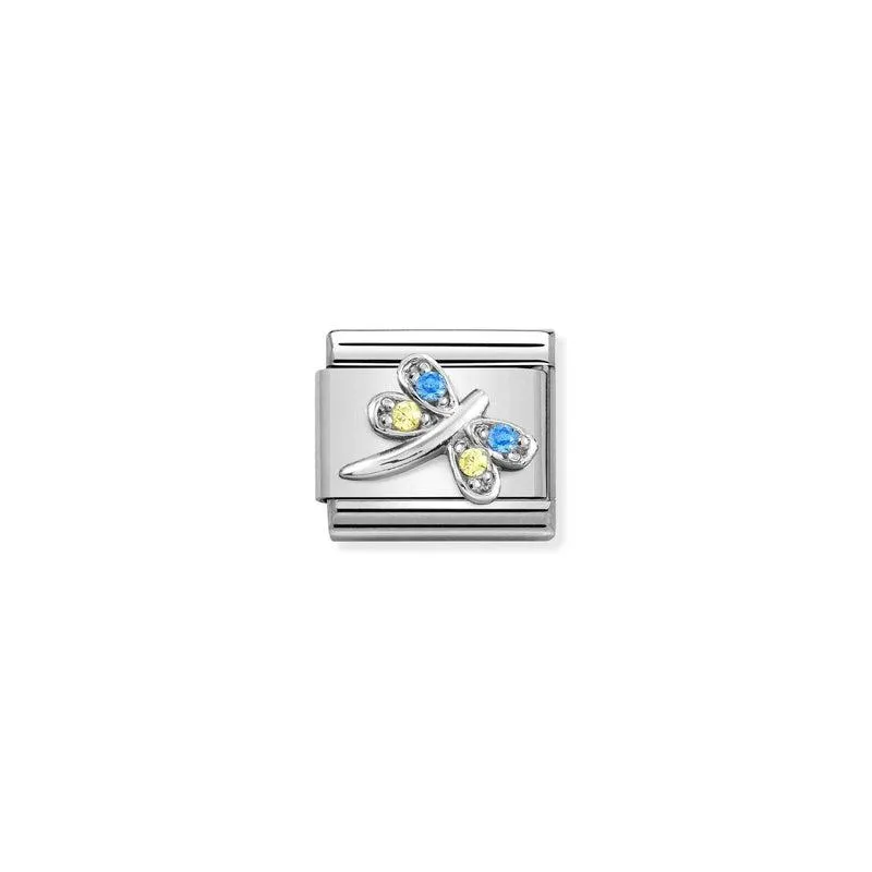 Nomination Composable Link Dragonfly, Yellow And Blue Cubic Zirconia, Silver