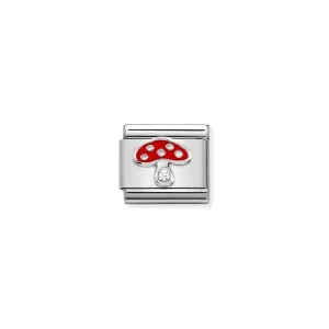 Nomination Composable Link Mushroom, Cubic Zirconia, Silver & Enamel