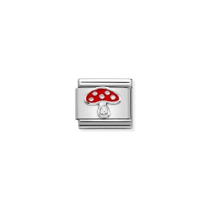 Nomination Composable Link Mushroom, Cubic Zirconia, Silver & Enamel