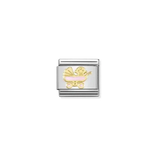 Nomination Composable Link Pink Baby Pram, 18K Gold & Enamel