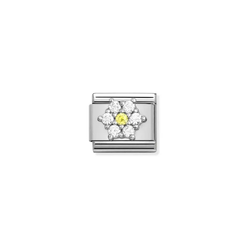 Nomination Composable Link Silver Flower, Cubic Zirconia, Silver