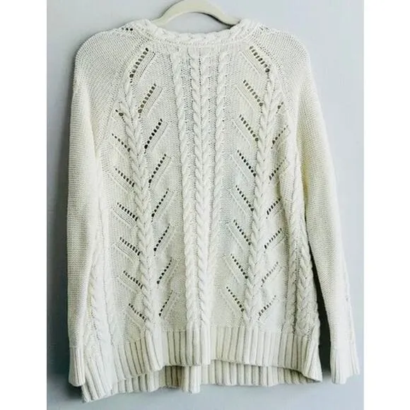 NWOT-$158 Anthropologie Knitted &amp; Knotted Ivory Ribbon Cable Knit Sweater Size:L