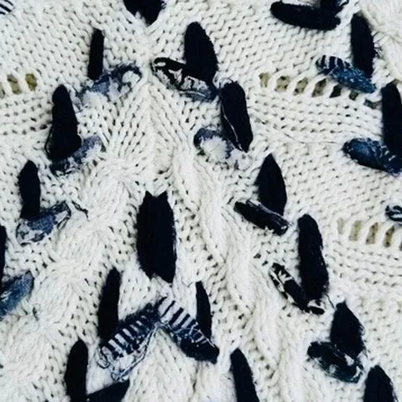 NWOT-$158 Anthropologie Knitted &amp; Knotted Ivory Ribbon Cable Knit Sweater Size:L