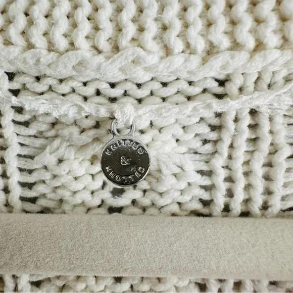 NWOT-$158 Anthropologie Knitted &amp; Knotted Ivory Ribbon Cable Knit Sweater Size:L