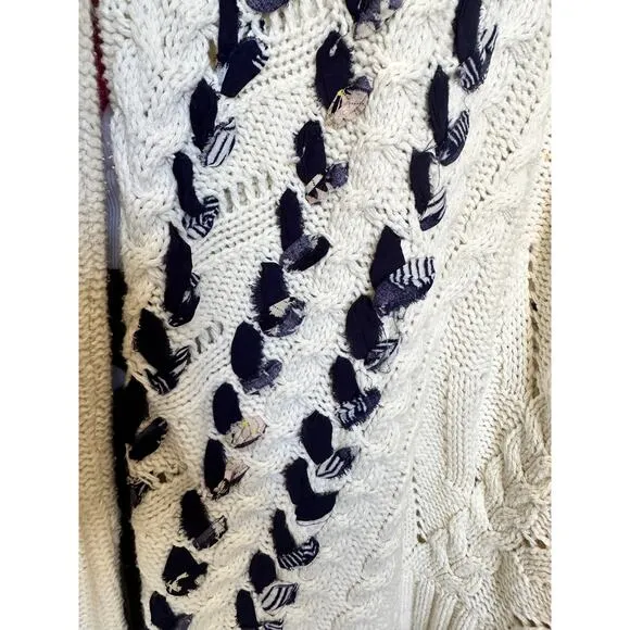 NWOT-$158 Anthropologie Knitted &amp; Knotted Ivory Ribbon Cable Knit Sweater Size:L
