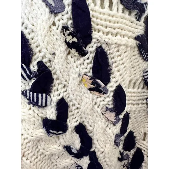 NWOT-$158 Anthropologie Knitted &amp; Knotted Ivory Ribbon Cable Knit Sweater Size:L
