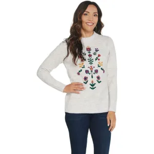 NWT Denim & Co. Women's Crew Neck Long-Sleeve Embroidered Sweater Large