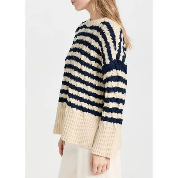 NWT Madewell Cable Knit Oversized Sweater in Stripe size Small Cream Navy Crewne