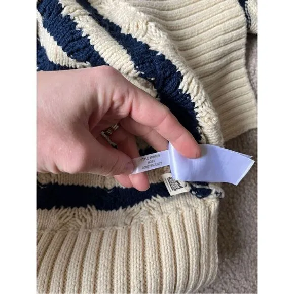 NWT Madewell Cable Knit Oversized Sweater in Stripe size Small Cream Navy Crewne