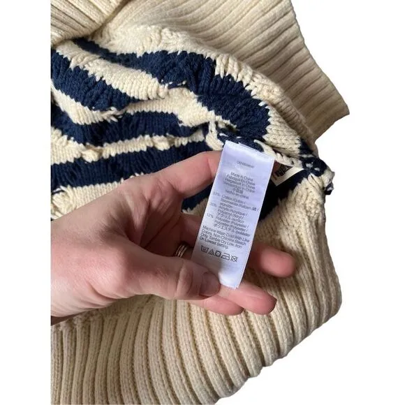NWT Madewell Cable Knit Oversized Sweater in Stripe size Small Cream Navy Crewne