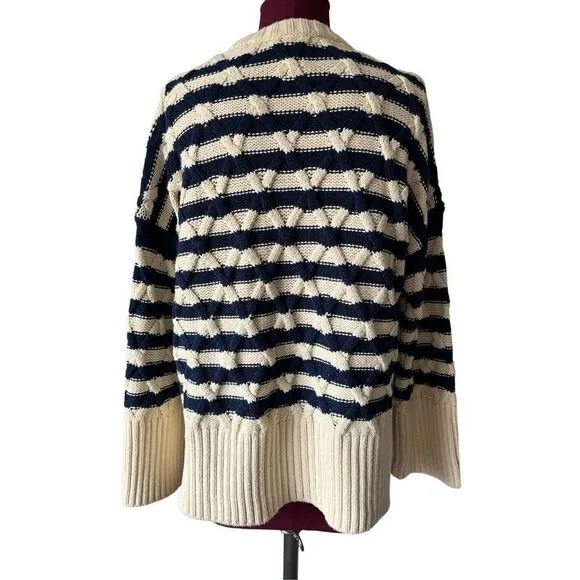 NWT Madewell Cable Knit Oversized Sweater in Stripe size Small Cream Navy Crewne