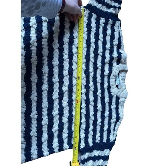 NWT Madewell Cable Knit Oversized Sweater in Stripe size Small Cream Navy Crewne