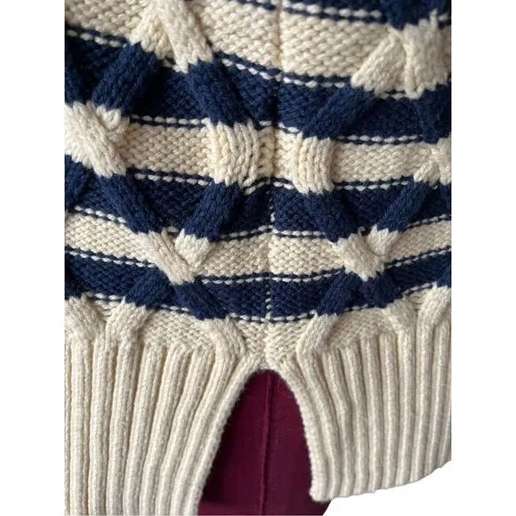NWT Madewell Cable Knit Oversized Sweater in Stripe size Small Cream Navy Crewne